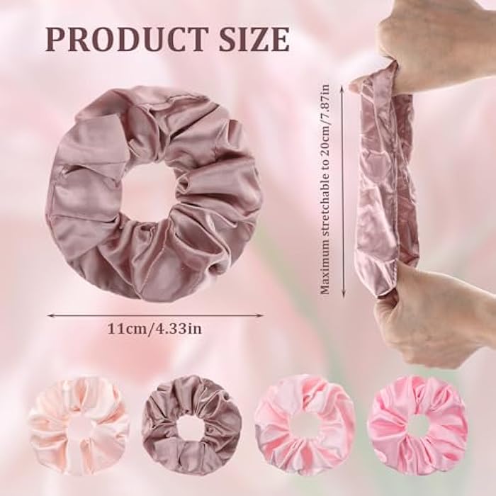Aphumedc 4 Pcs Large Size Solid Scrunchies, 4.3 Inch Satin Silk Hair Scrunchies, Light Pink Elastic Hair Ties for Women and Girls, Hair Accessories for Different Hairstyles and Occasions - Image 2
